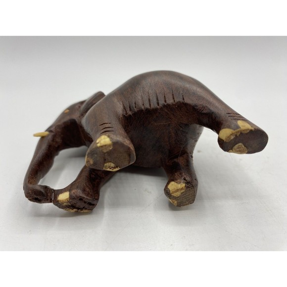 Vintage Hand Carved Elephant Wooden Sculpture Figurine Statue With Tusks 3.25 In - Picture 6 of 6